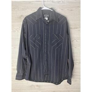 VTG Wrangler Men's Shirt L  Stripe Pearl Snap Rodeo Western